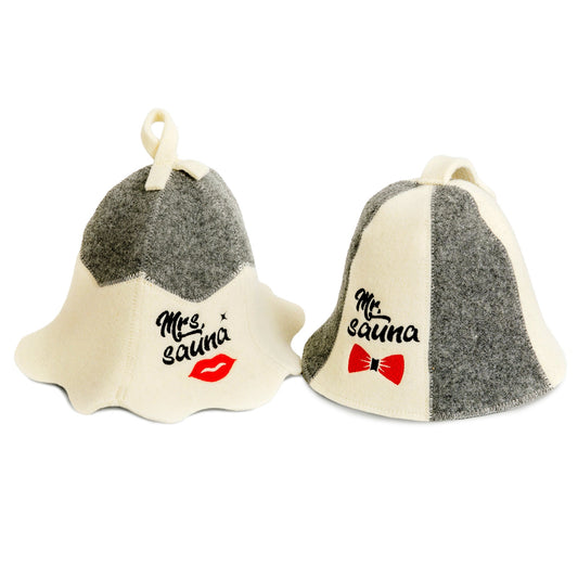 Sauna Hats 'Mr. and Mrs. Sauna', 100% Wool, Set of 2 - The Perfect Sauna Accessory for Couples