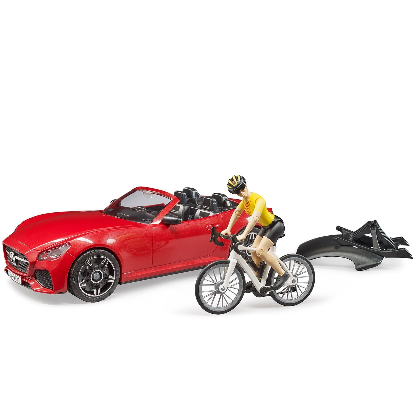 Raudonas automobilis su dviratininke Br-03485