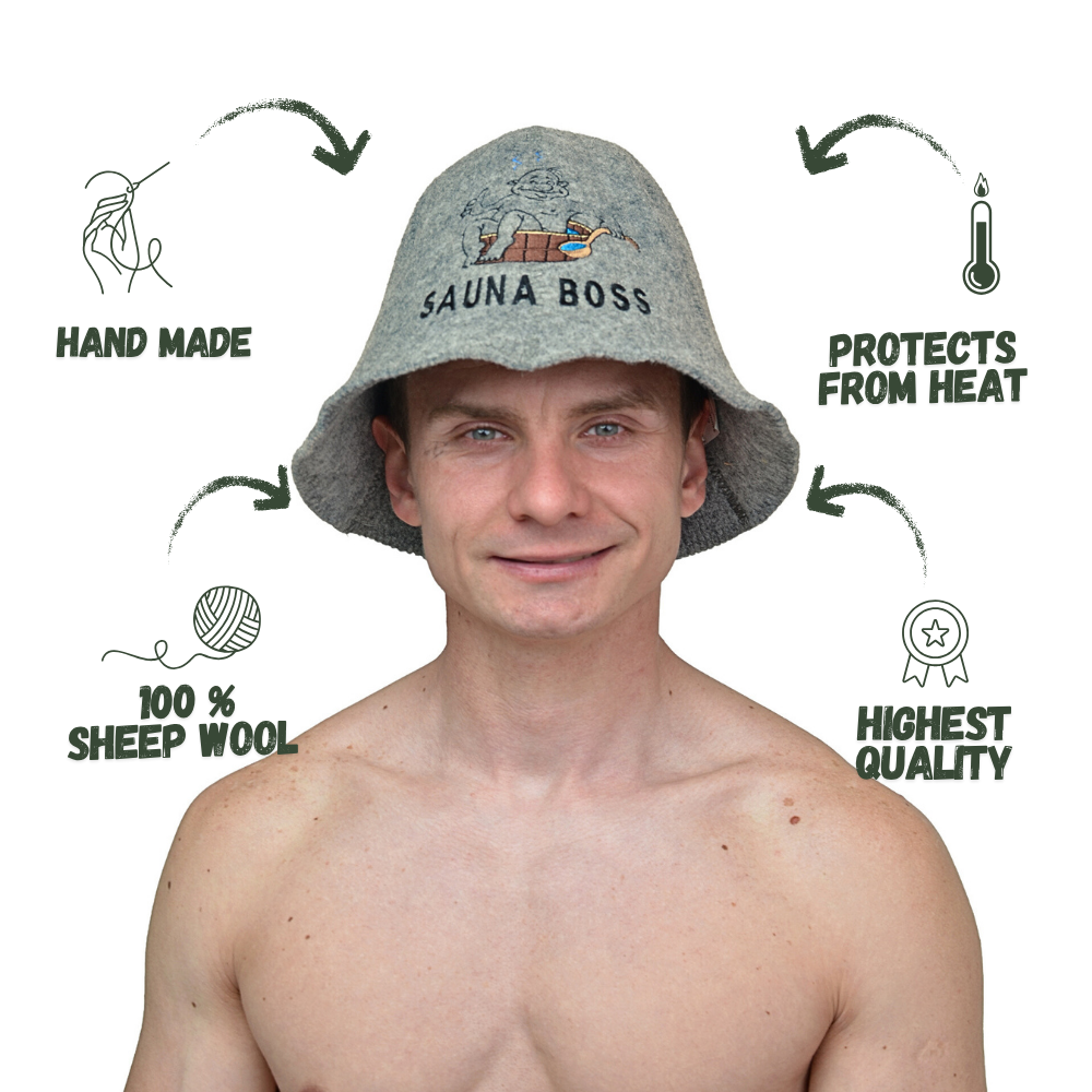 Sauna Hat ‘Sauna Boss’ 100% Wool