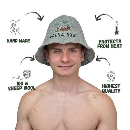 Sauna Hat ‘Sauna Boss’ 100% Wool