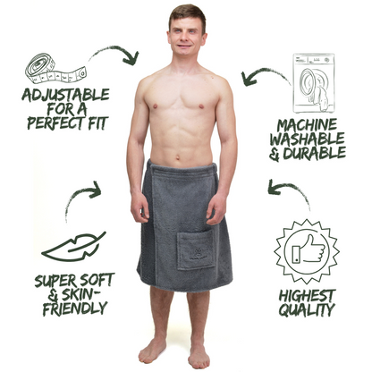 Men’s Sauna Wrap Towel with Pocket – 100% Cotton, Adjustable Fit