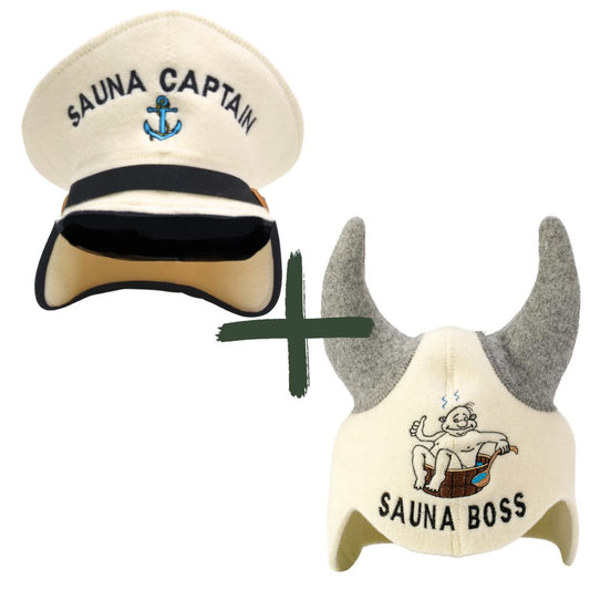 Sauna Hat “Sauna Captain” & “Sauna Boss”100% Wool, Set of 2