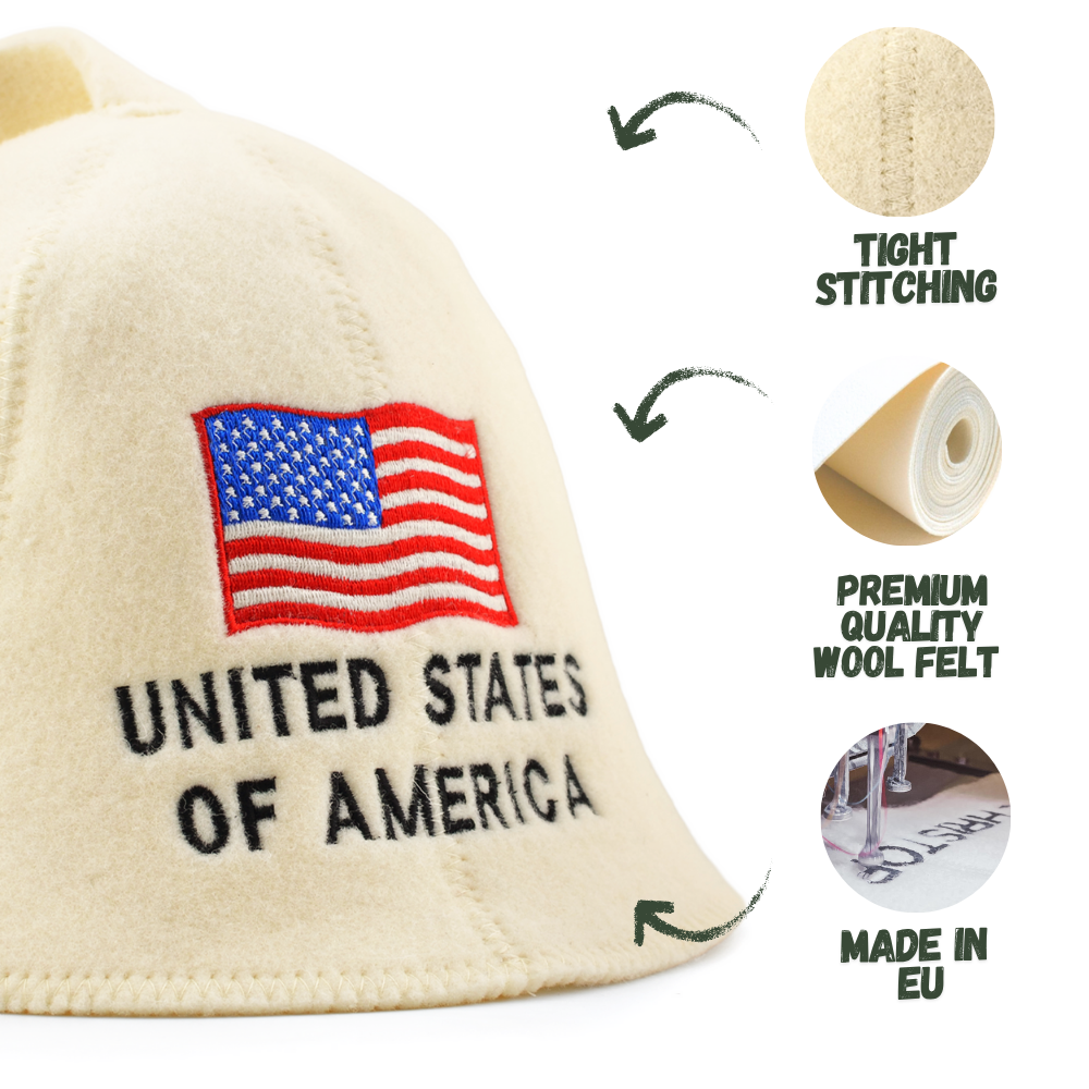 Sauna Hat ‘USA’, 100% Wool