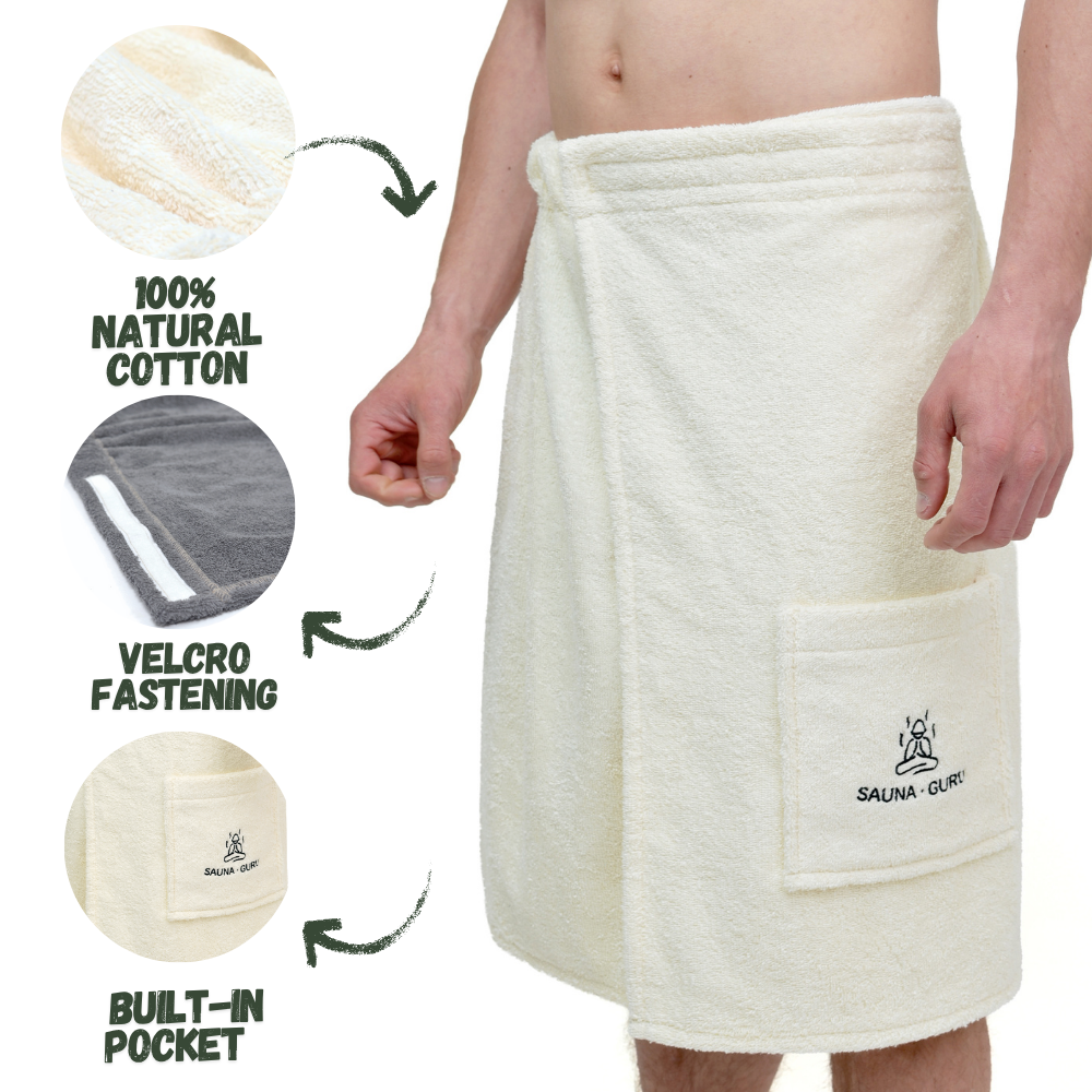 Men’s Sauna Wrap Towel with Pocket – 100% Cotton, Adjustable Fit