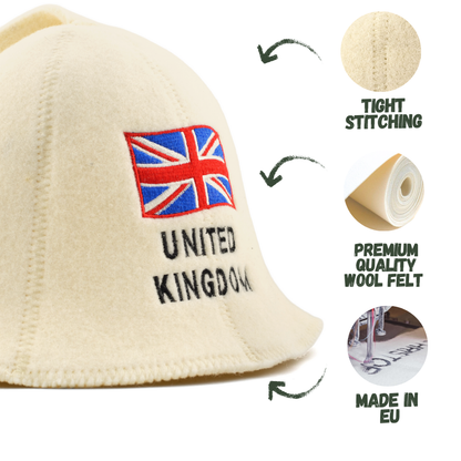Sauna Hat ‘UK’, 100% Wool