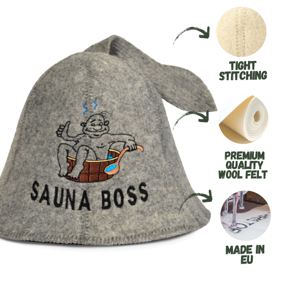 Sauna Hat ‘Sauna Boss’ 100% Wool