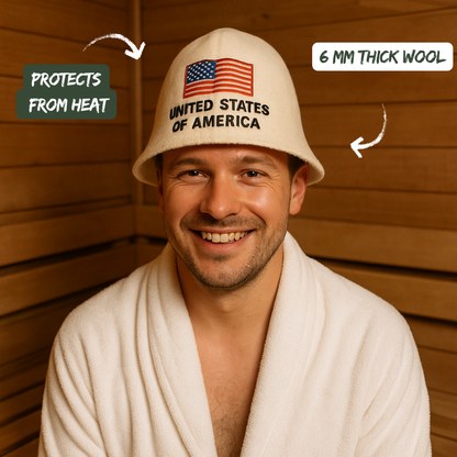 Sauna Hat ‘USA’, 100% Wool