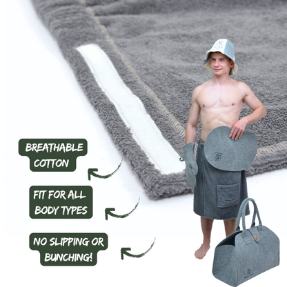 Men’s Sauna Wrap Towel with Pocket – 100% Cotton, Adjustable Fit