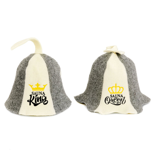 Sauna Hats “Sauna King and Queen”, 100% Wool, Set of 2