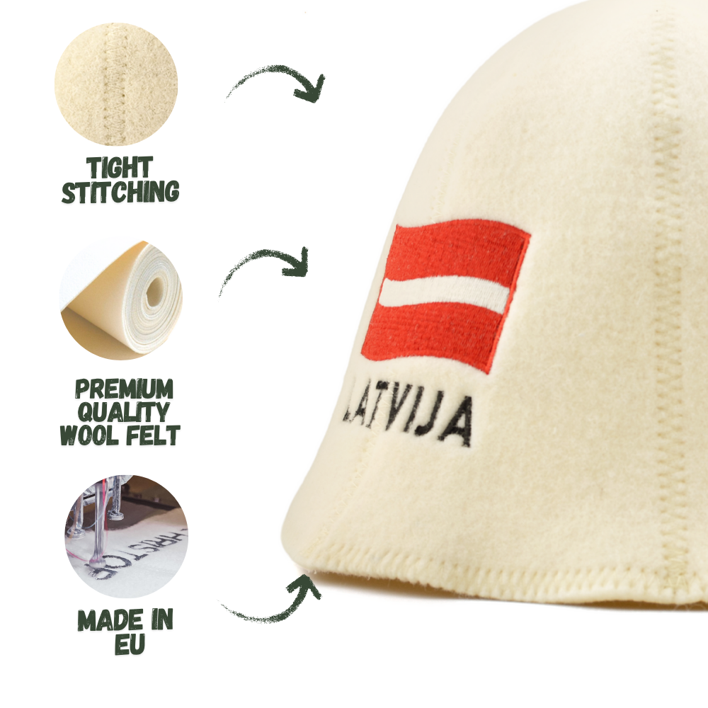 Sauna Hat ‘Latvia’, 100% Wool