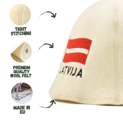Sauna Hat ‘Latvia’, 100% Wool