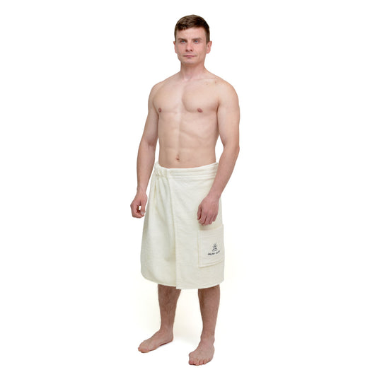 Men’s Sauna Wrap Towel with Pocket – 100% Cotton, Adjustable Fit
