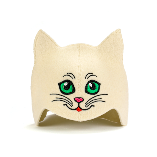 Sauna Hat ‘Green-eyed Kitty’ 100% Wool