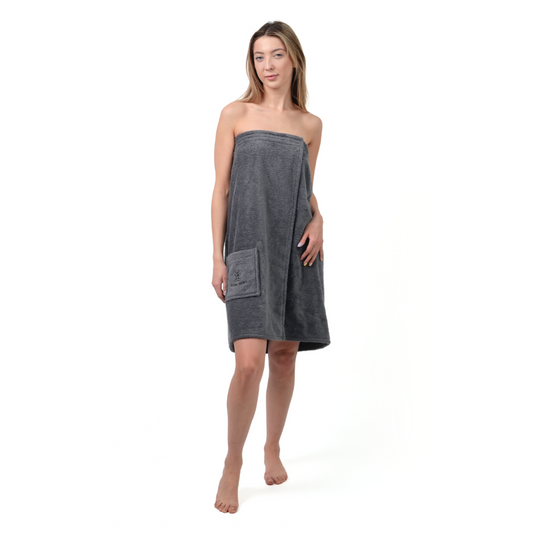 Women’s Sauna Wrap Towel with Pocket – 100% Cotton, Adjustable Fit