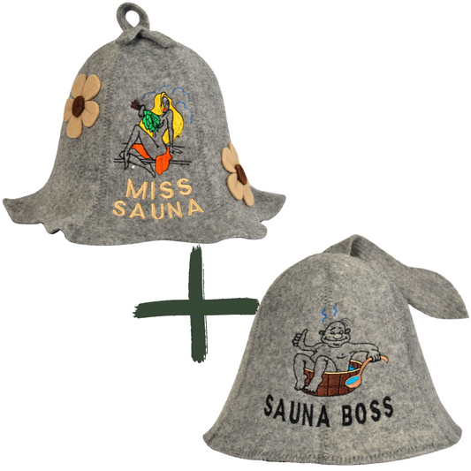 Sauna Hat “Miss Sauna” & “Sauna Boss”100% Wool, Set of 2