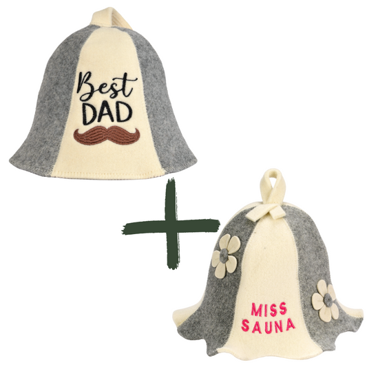 Sauna Hat “Miss Sauna” & “Best Dad”100% Wool, Set of 2