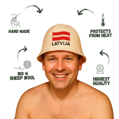 Sauna Hat ‘Latvia’, 100% Wool