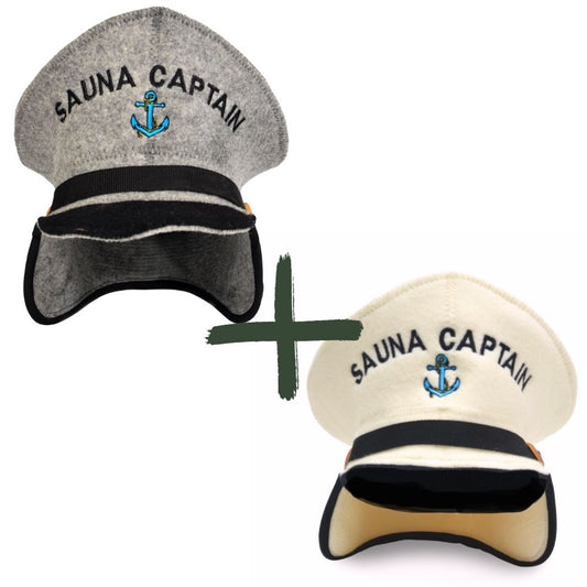 Sauna Hat's “Sauna Captain” white & grey 100% Wool, Set of 2