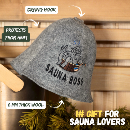 Sauna Hat ‘Sauna Boss’ 100% Wool